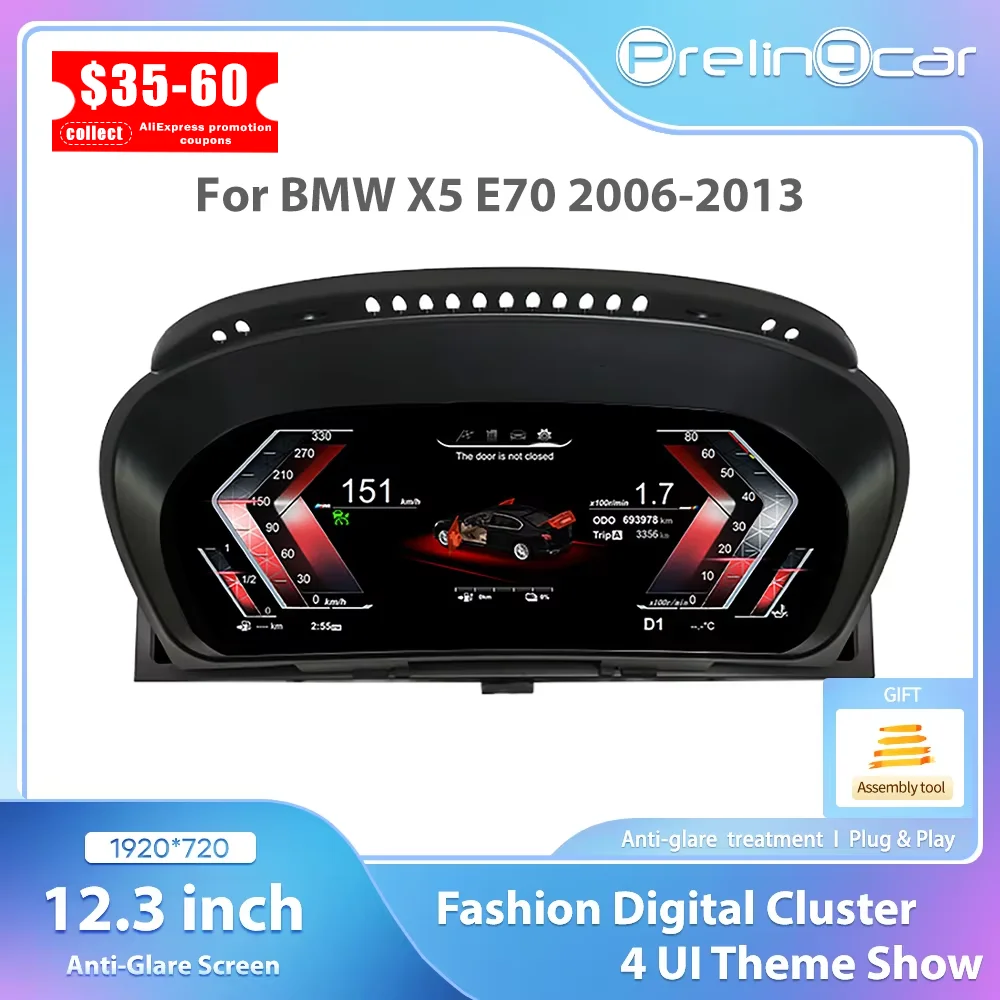 Tablero LCD de coche Linux de 12,3 pulgadas para BMW X5 E70 X6 E71 2006-2013 CCC CIC Panel de grupo de instrumentos velocímetro Virtual CockPit 1