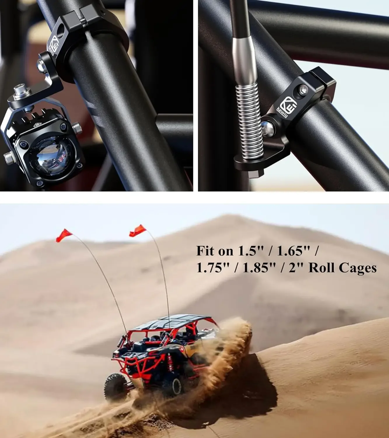 Windance 2-Pack Motorcycle Light Mount Brackets - Aluminum Alloy, Horizontal Bar Clamp, 360° Adjustable
