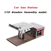 1/72 Gas Station Building Scene Wooden Assembly Model Ornament DIY Handmade Toy 1