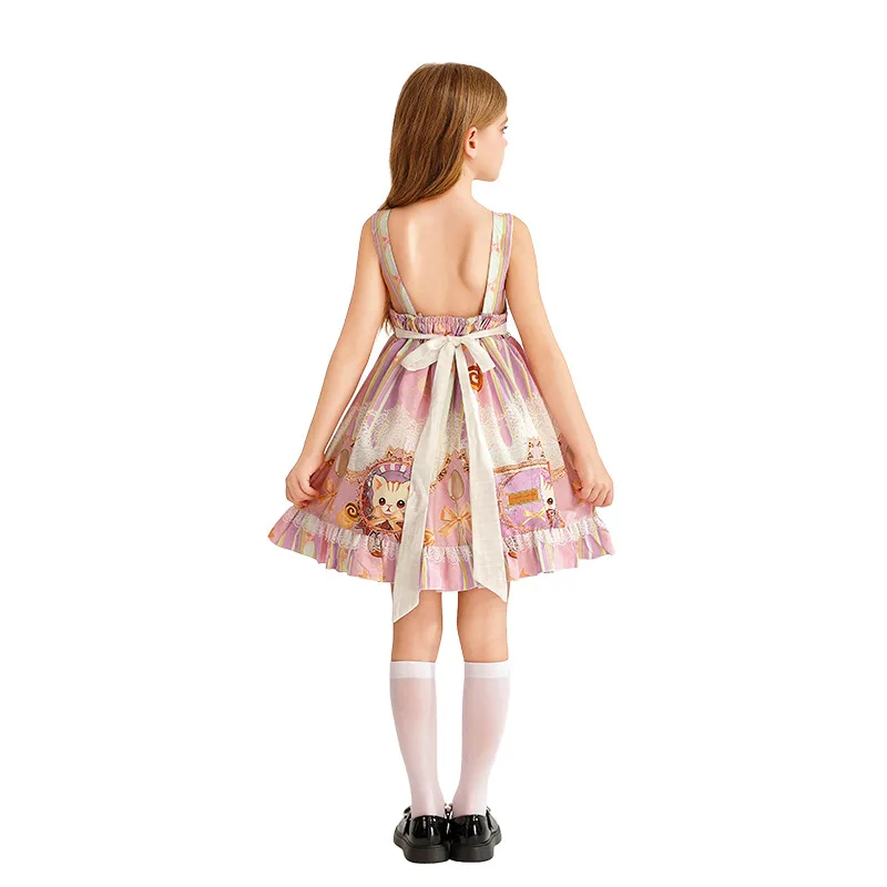 Children Sweet Lolita Dress Women Vintage Gothic Printed Summer Sleeveless Dress Japanese BowBear Kawaii Princess Maid JSK