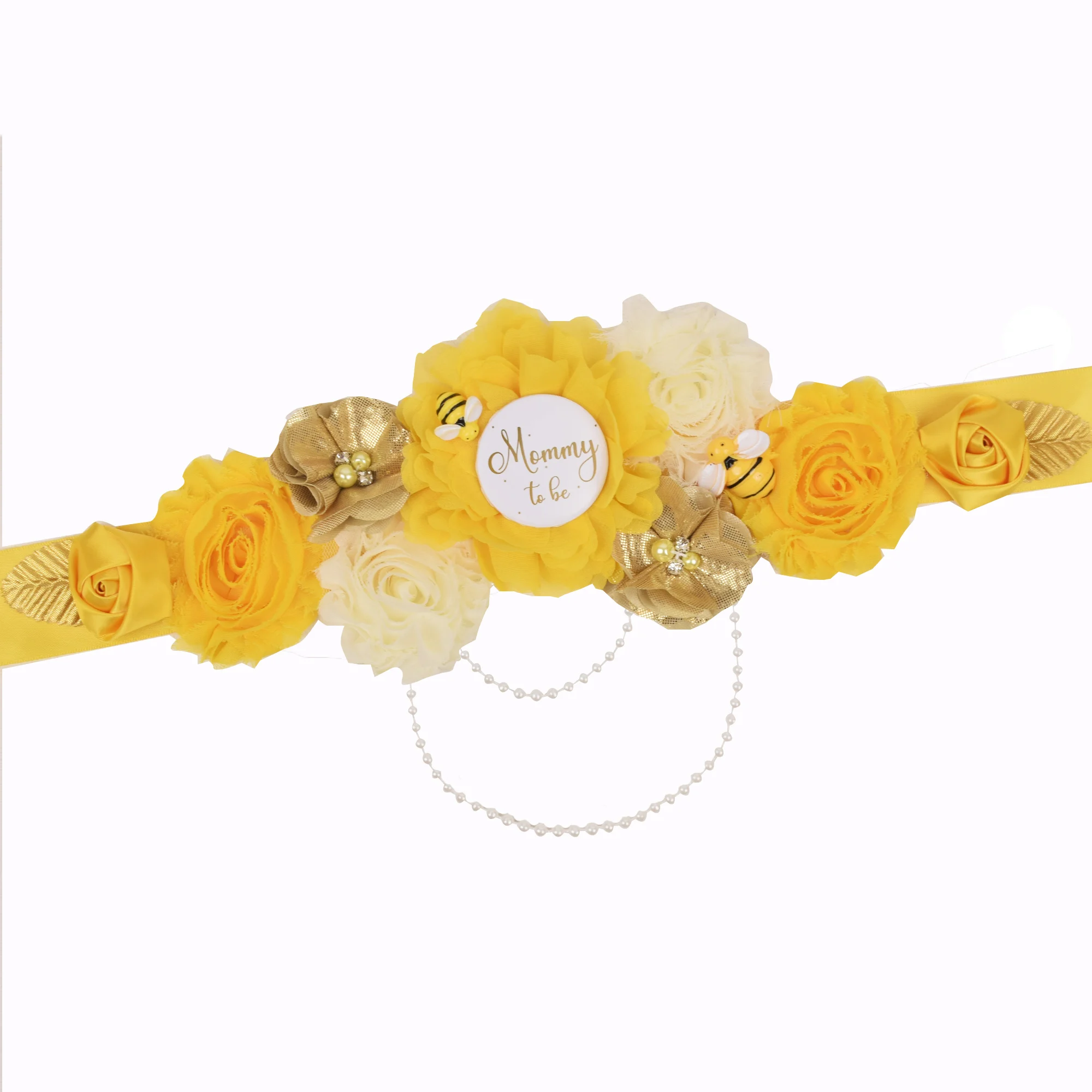 Bee Maternity Sash Belt Women Gold Yellow Flower Sash Pregnancy