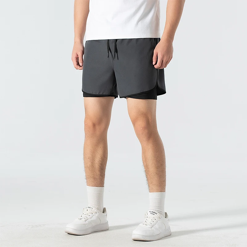 Summer New Unisex Sports Running Shorts Spanelled Pockets Elastic Waist Drawstring American Quick Drying Fake Two Pieces Shorts