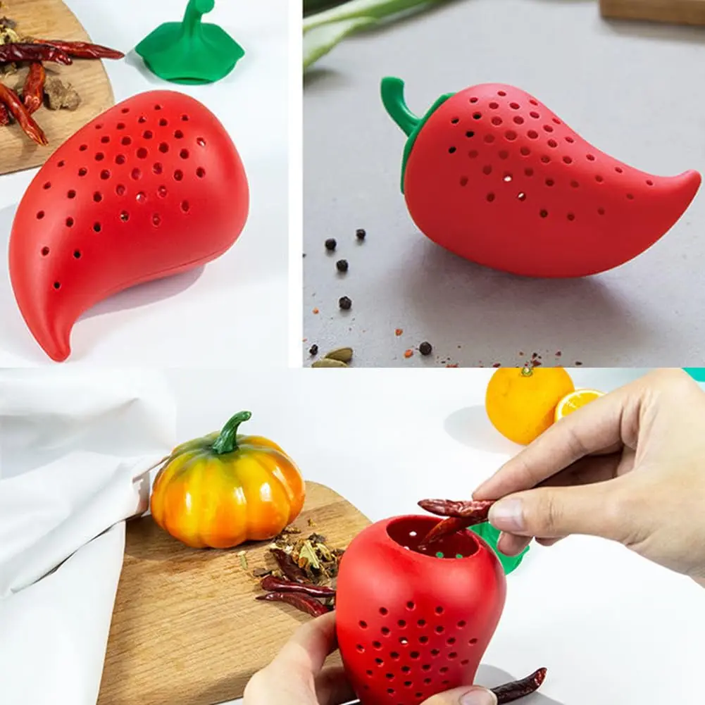 Description Picture 6 of itemCreative Chili Shape Spice Filter Stew and Soup Silicone Seasoning Bag Herbal Infusion Kit Practical Kitchen Tools Cooking Tool