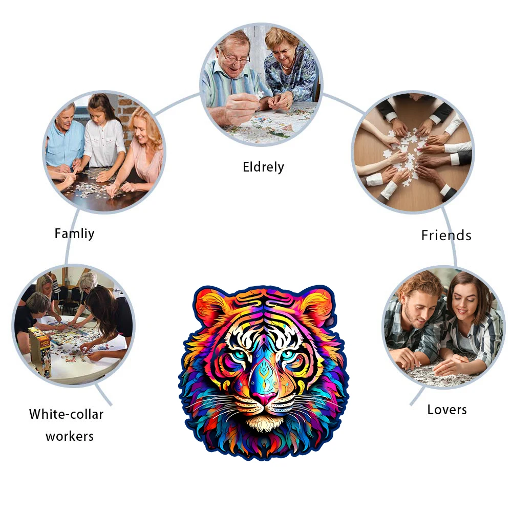 Tiger Wooden Puzzle, Irregular Animal shaped Pieces, High-difficulty Magic Puzzle Intellectual Toy, Family Game Home Decor 3