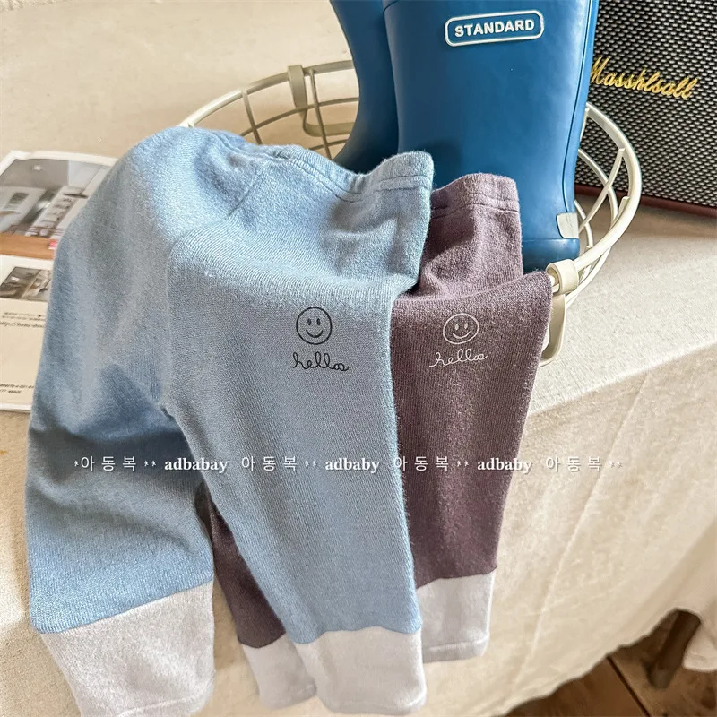 

2023 New Infant Smile Print Patchwork Leggings Cotton Baby Long Pants Toddler Girl Leggings Baby Clothing Spring Kids Trousers