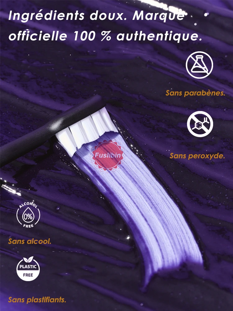 Dentifrice violet blanchissant, élimine les taches, corrige la couleur des dents pour les fumeurs, les consommateurs de café et de thé, pour une haleine fraîche et un soin de l'émail._voghion.com