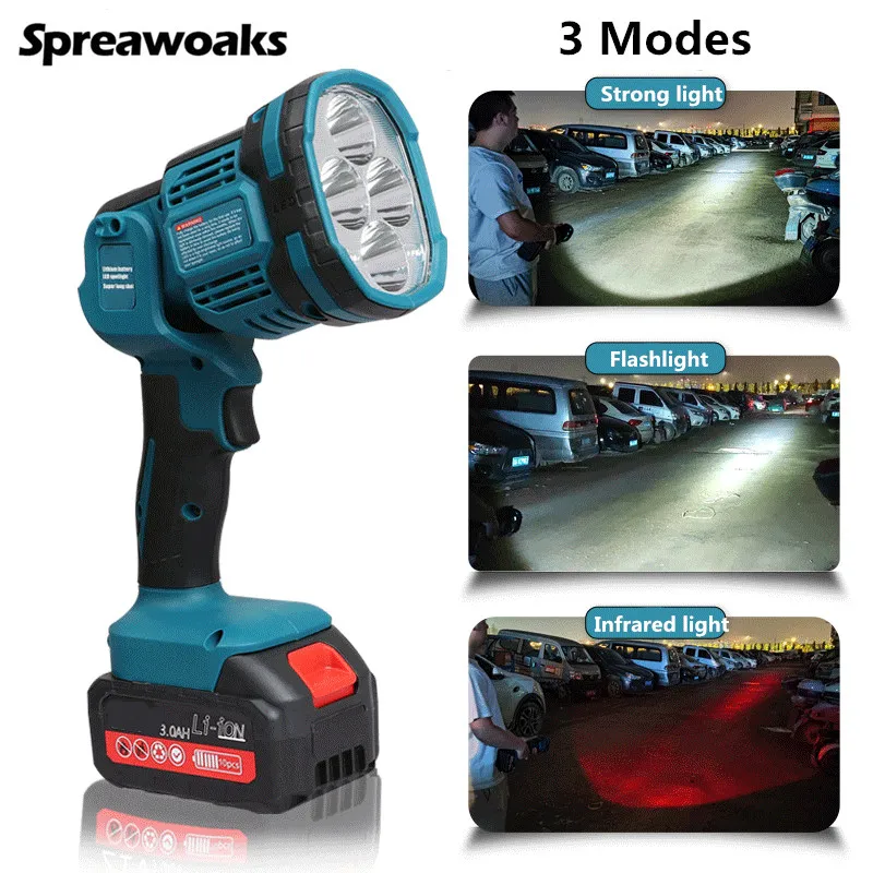 

Cordless LED Work Light Portable Flashlight Spotlight Infrared Lamp Rechargeable Emergency Lighting For Makita 18V Battery