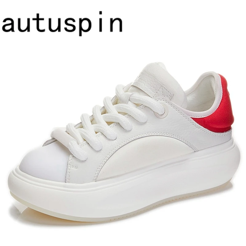 

Autuspin 5cm Thick Bottom Women Sneakers Outdoor Fashion Genuine Leather Cross-tied Casual Shoes Ladies Mixed Colors Sneaker