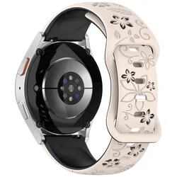 Dual-Tone Floral Engraved Silicone Watch Strap - Elegant Flower Design, Available in 18/20/22mm for 18mm (9 Starlight Black)