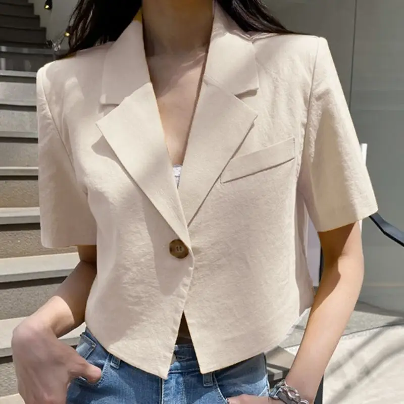 VONDA Elegant Summer Blazer Women Short Sleeve Suit Collar OL Coat 2023 Fashion Outwear Solid Color Casual Button Tunic Tops