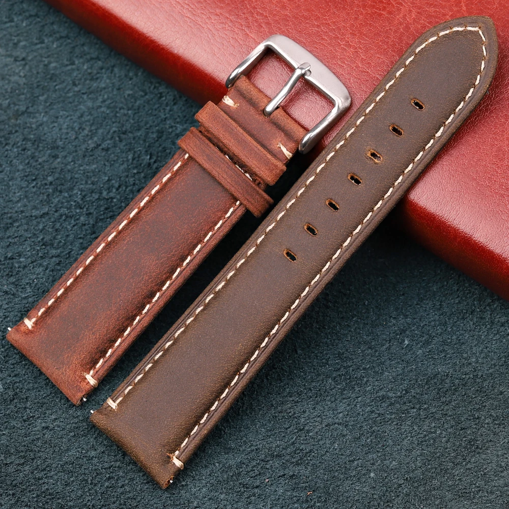 Premium Matte Cowhide Leather Watch Strap with Quick Release and Steel Buckle