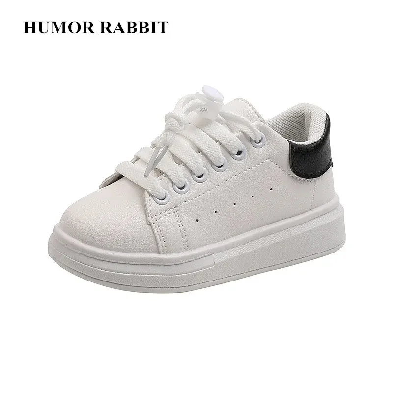 

2024 Spring New Children Fashion Soft White Boys Sports Shoes Korean Style Students Lace-up Light Sneakers for Girls Versatile