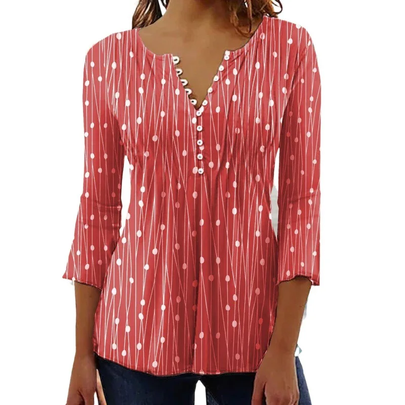 

Top Women 2023 Spring/summer New Fashion Hot Selling Women's V-Neck Printed Long Sleeve Shirt Shirt