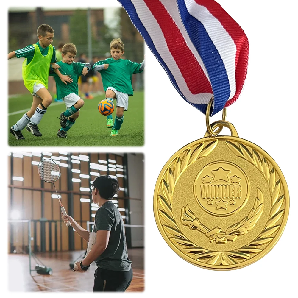 5cm Gold Medal Award Medals with Neck Ribbon Sports Rewards Students Rewards Metal Winner Medals for Marathon Ball Games