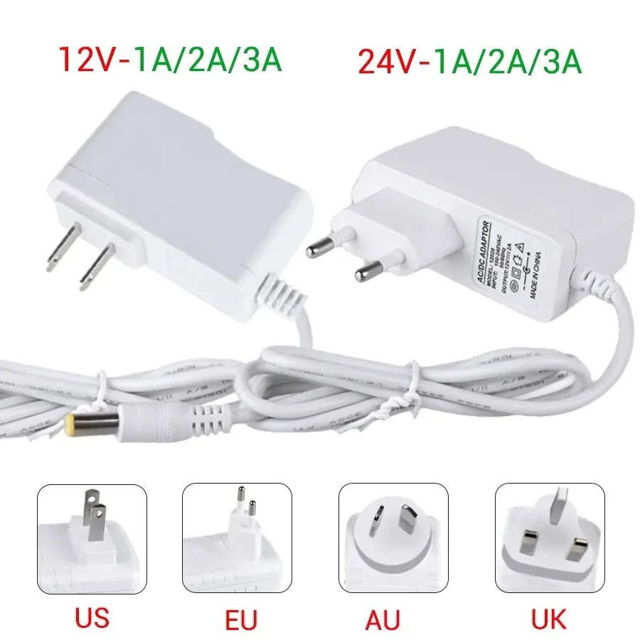LED 스트립용 AC 100-240V to DC 12 V 24V 1A 2A 3A LED 드라이버 변압기, 12 볼트 스위칭 전원 공급 어댑터 컨버터 충전기