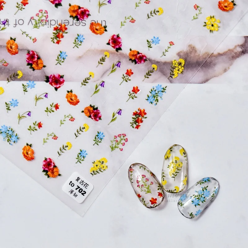

[Meow.Sensei] Thin Tough 702 Hot Style Adhesive Cute Nail Stickers Japanese Style Nail Sticker Vintage Flower