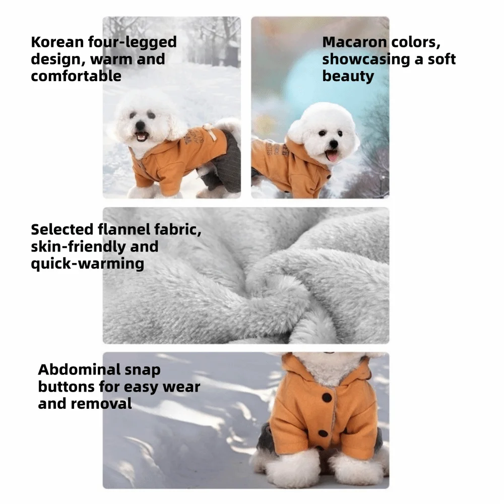패션 두꺼운 네발개옷 따뜻하고 편안한 강아지 겨울 코트 모자 포함 부드러운 강아지 후드티 겨울