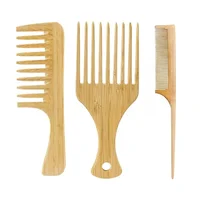 Peigne à cheveux en bois de bambou naturel, 1 pièce, antistatique, fourchette Afro pour femmes, peigne rond à dents larges, brosse à cheveux pour femmes 1