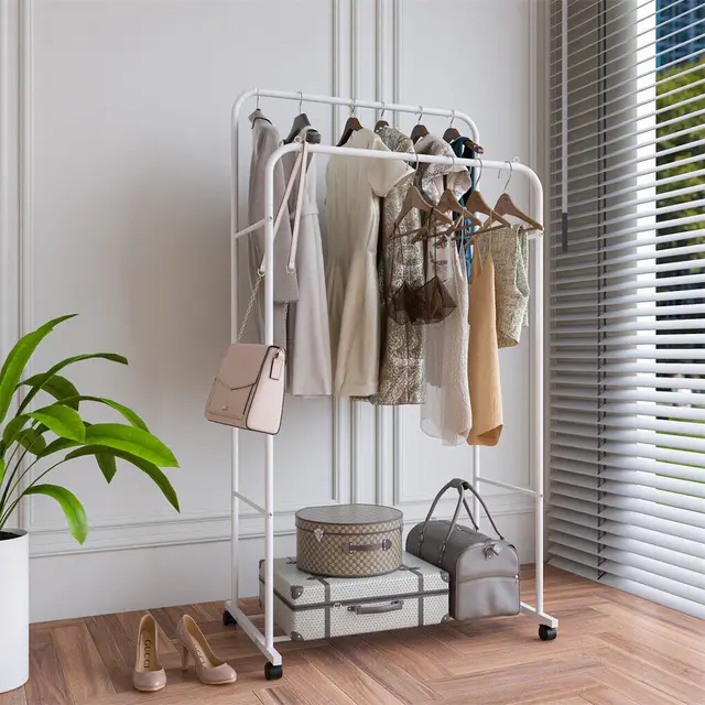 Heavy Duty Clothes Rack Garment Rail Rolling Stand