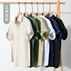 923 100% Linen Men's Summer Fashion Shirt High Quality Solid Color Simple Casual Short Sleeve Blouses Basic Thin Breathable Tops 1