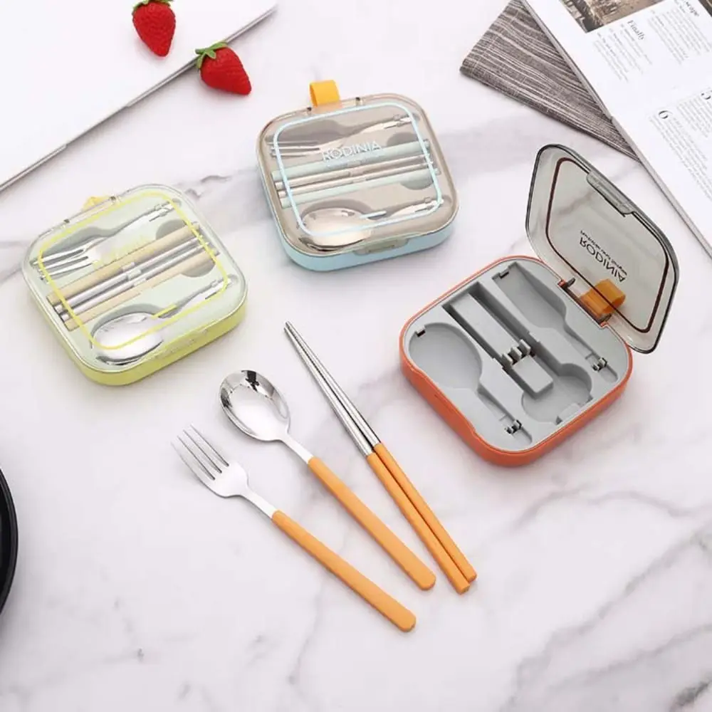 Foldable Stainless Steel Cutlery Set Removable with Square Box Flatware Set Space-saving Reusable Spoon Fork Chopstick 3pcs