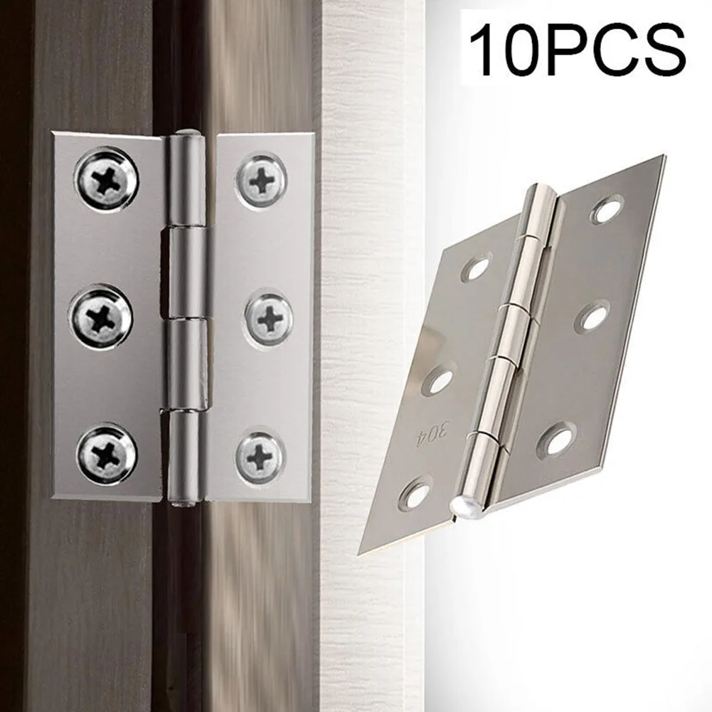 10pcs Stainless Steel Hinges Ball Bearing Butt Internal Hinges For Home Door Cabinet Wardrobe Replacement Silver 4.4x3.1cm