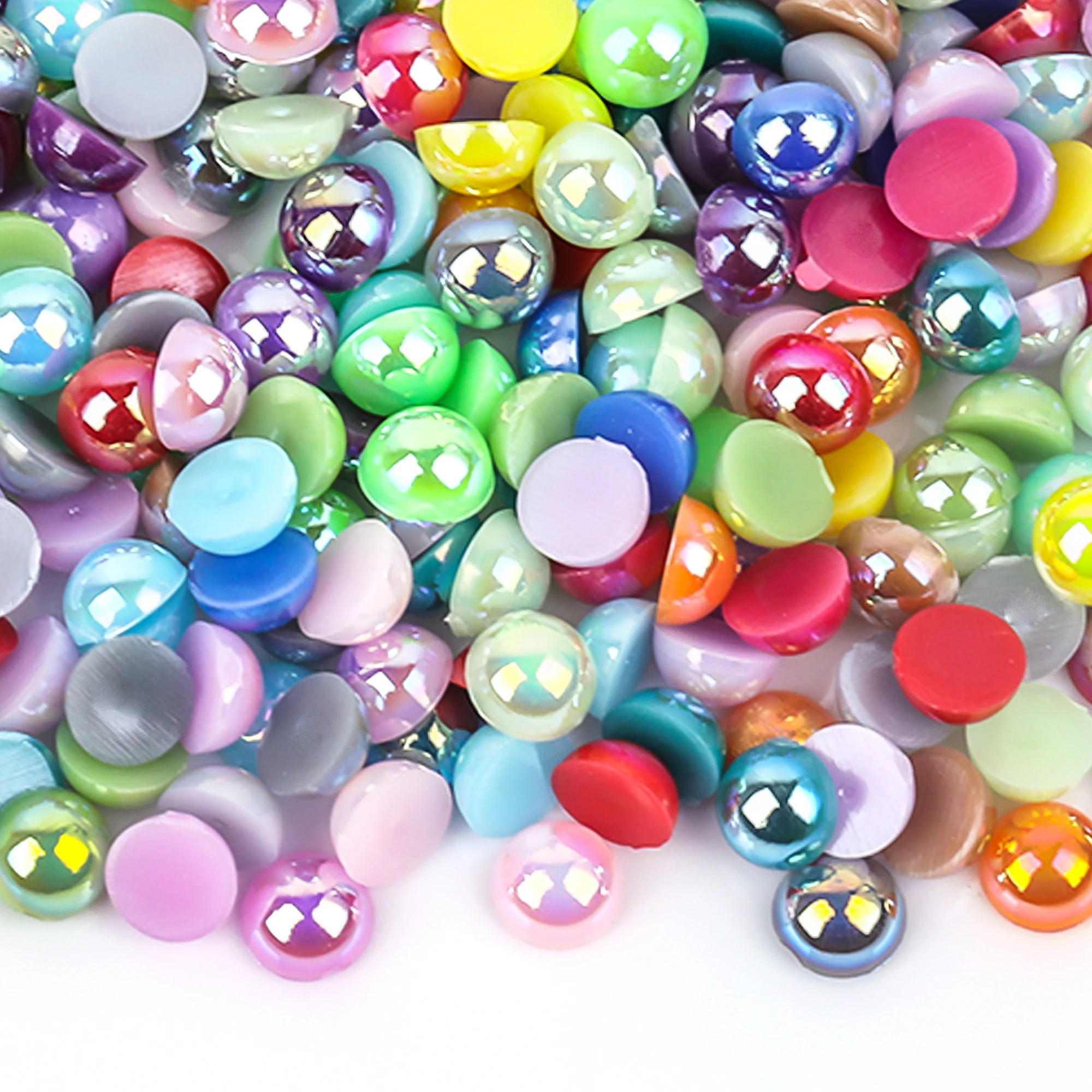 Pearls VC Bulk 2-10mm Ivory White AB Multi Colors Half Round Flat Back Bead ABS Plastic Glitters DIY Nail Art