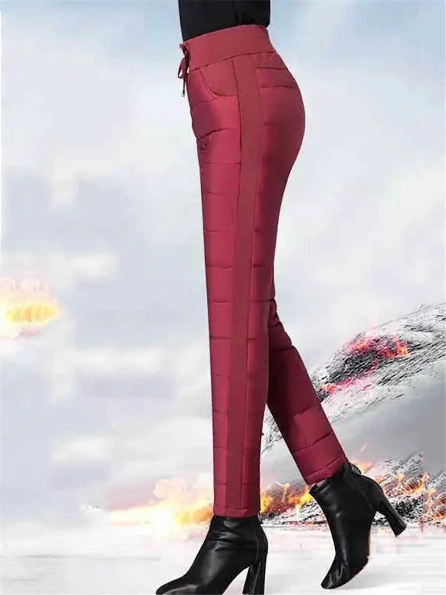 Mom's Winter Vintage Warm Thicken Pants Down Cotton High Waist Pencil Trousers Thick Snow Wear Skinny Oversized 4xl Pantalones