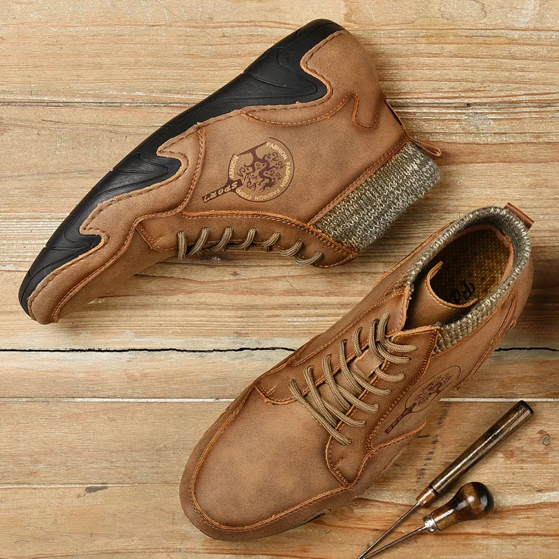 Golden Sapling Winter Boots Men Retro Leather Flats Casual Men's Boot Lightweight Footwear Leisure Party Footwear Male Work Shoe