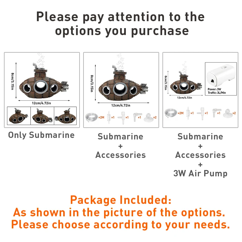 Creative Bubble Submarine Fish Tank Oxygen Pump Kit with Silent Air Pumps Air Stone Aquarium Decoration Ornaments Bubble Stone 5