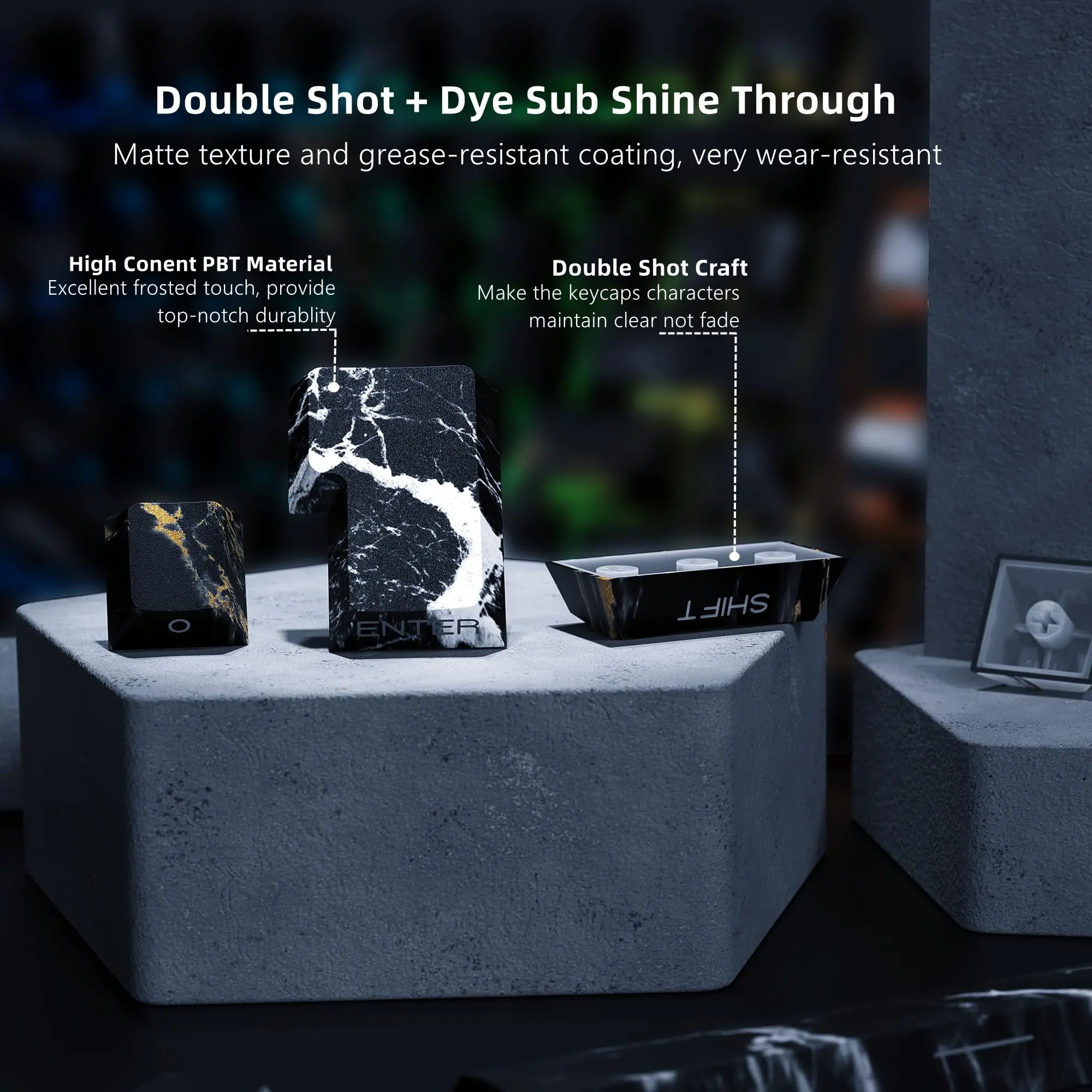 WOMIER 136 Keys Side Printed Marble Keycaps Dye-sub PBT RGB Key