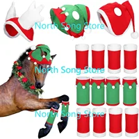 15Pcs Christmas Horse Accessory Includes Christmas Horse Leg Wraps  and Christmas Santa Hat Horse Cap for Holiday Christmas 1