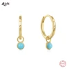 Aide 925 Sterling Silver Turquoise Drop Ear Buckle Gold Hoops Earrings For Women Minimalist Fine Jewelry Trendy Pendientes Gift 1