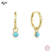 Aide 925 Sterling Silver Turquoise Drop Ear Buckle Gold Hoops Earrings For Women Minimalist Fine Jewelry Trendy Pendientes Gift 1