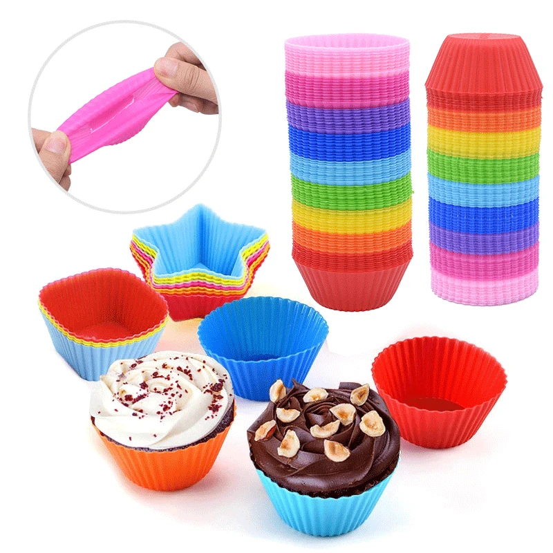 

12Pcs Candy Color Silicone Cake Cup Round Shaped Muffin Cupcake Baking Molds Home Kitchen Cooking Supplies Cake Decorating Tools