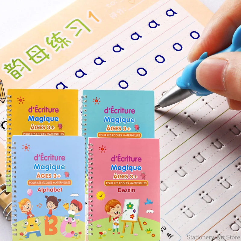 Free shipping Montessori French Copybook New Spanish 3D Reusable Calligraphy Magic Book Children's For Handwriting Writing Gifts reusable magic water writing cloth book calligraphy brush copybook set beginner student chinese calligraphy water writing cloth