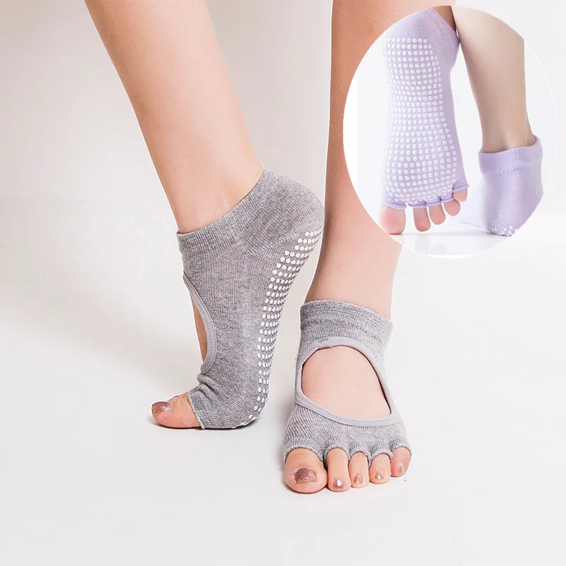Toeless Five Fingers Yoga Socks Women Solid Color Cotton Backless  Breathable Pilates Socks Silicone Non-slip Dance Sports Socks