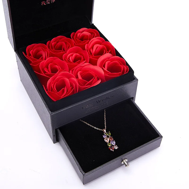 Unfade flower rose Jewelry Display Box Women Earrings Necklace package Case For Valentine's Christmas Gift Mother girlfriend