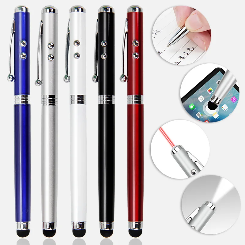 

4 In 1 Metal Ballpoint Pen Touch LED Light 1.0MM Black Ink School Office Writing Stationery Luxury Custom Advertising Gift