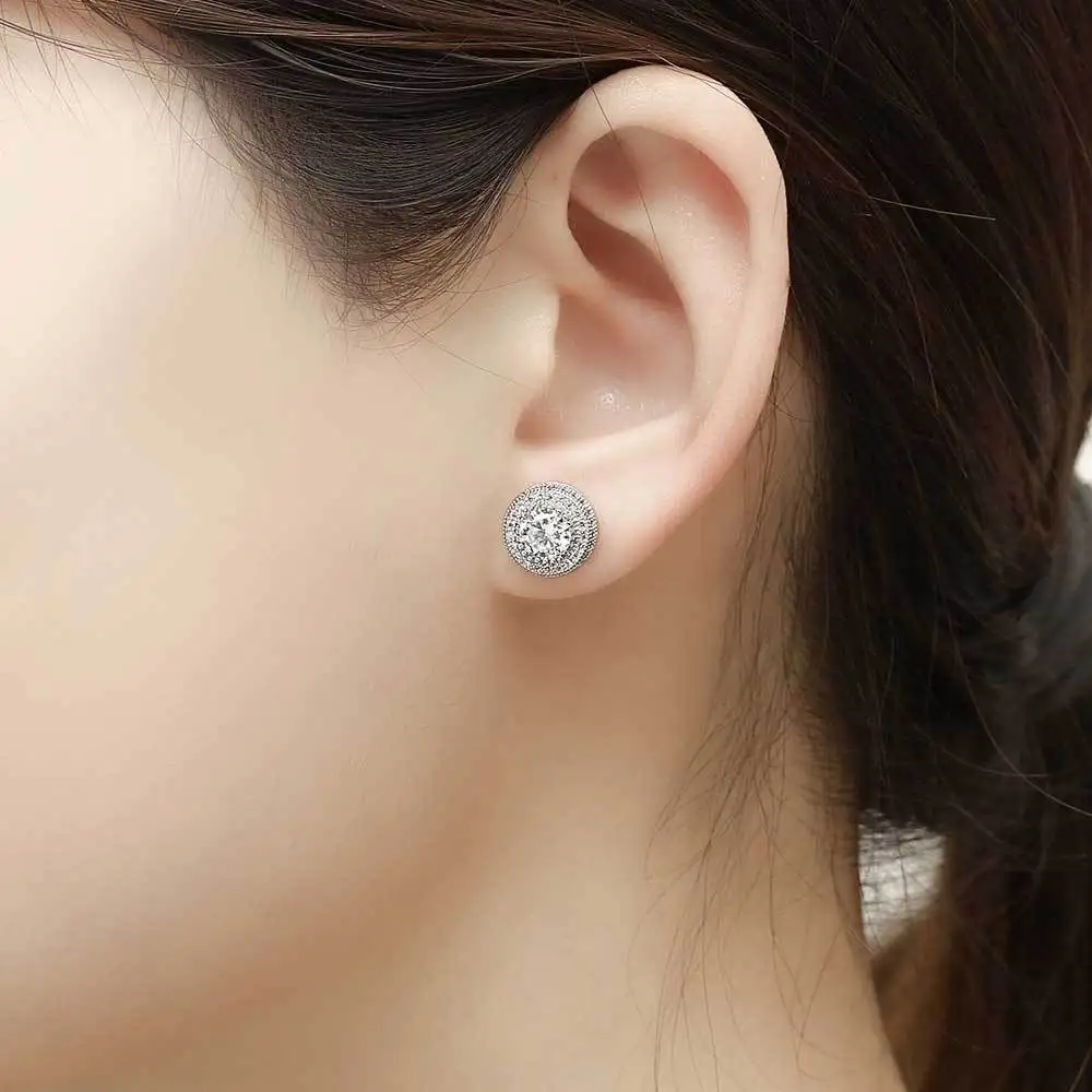 

Gold Plated Iced Out Paved Cubic Zirconia Round Stud Earrings Hip Hop Rose Silver Hypoallergenic Ear Studs For Men Women