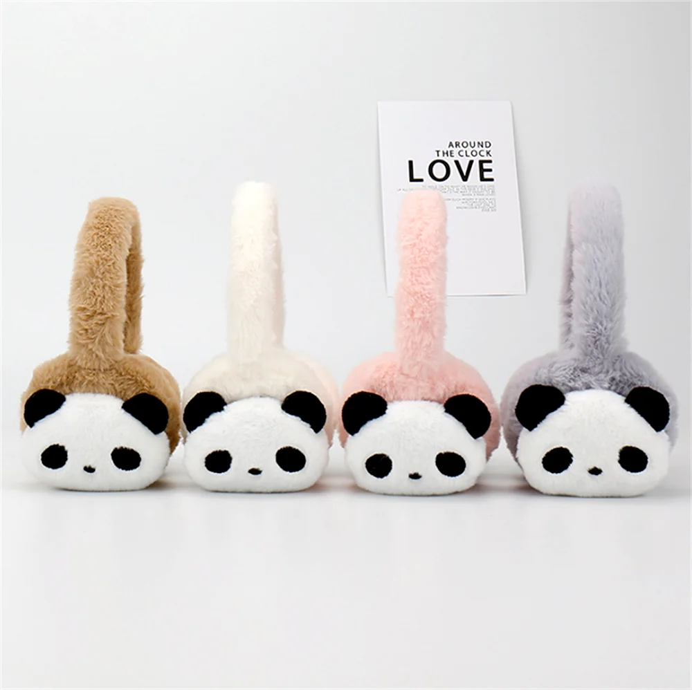 Women Girls Kids Earmuffs Cartoon Panda Ear Muffs Winter Ear Cover Warm Headphones Faux Fur Earplugs Warmer Cover Earflaps