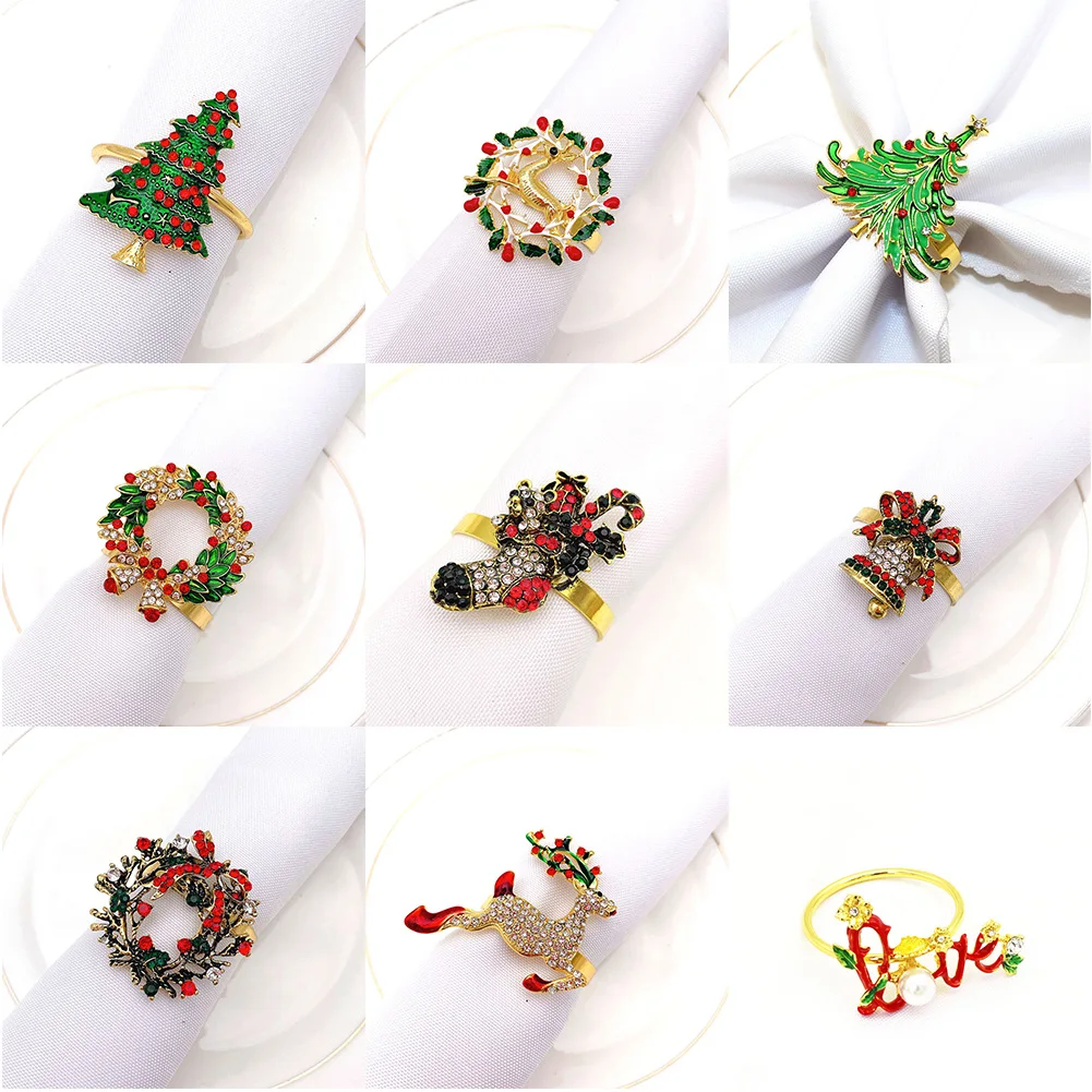 

1 шт. 2024 рождественские кольца для салфеток, рождественские украшения, держатель для салфеток из сплава 2023, кольца для новогодних украшений на стол