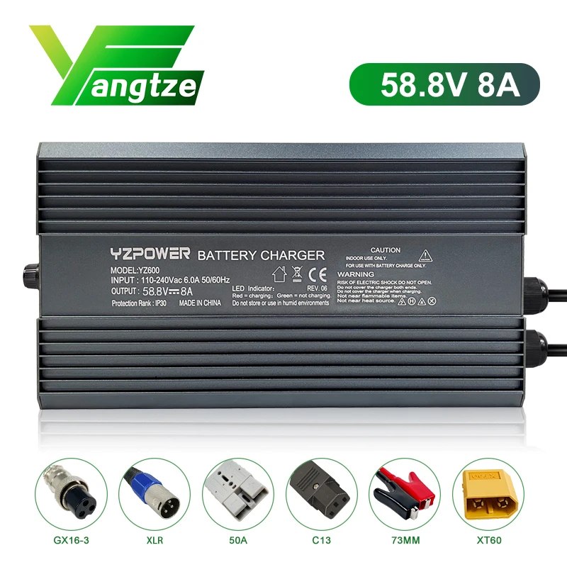 

Yangtze 58.8V 8A 14S Lithium Battery Charger with Output Plug for 48V Electric Bike Safe Fast Charging with Fans with Display