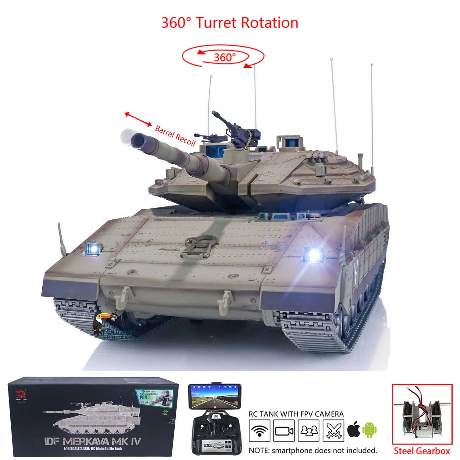 

Heng длинный пульт дистанционного управления Танк 1/16 ЦАХАЛ Меркава MK IV профессиональное издание Металлические треки колеса FPV военный автомобиль