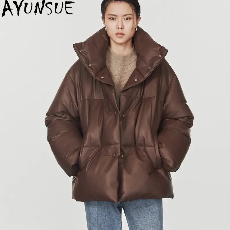 

100% AYUNSUE Real Leather Down Coat Genuine Sheepskin Jacket Women 2024 Loose Puffer Female Parkas Jaqueta Couro