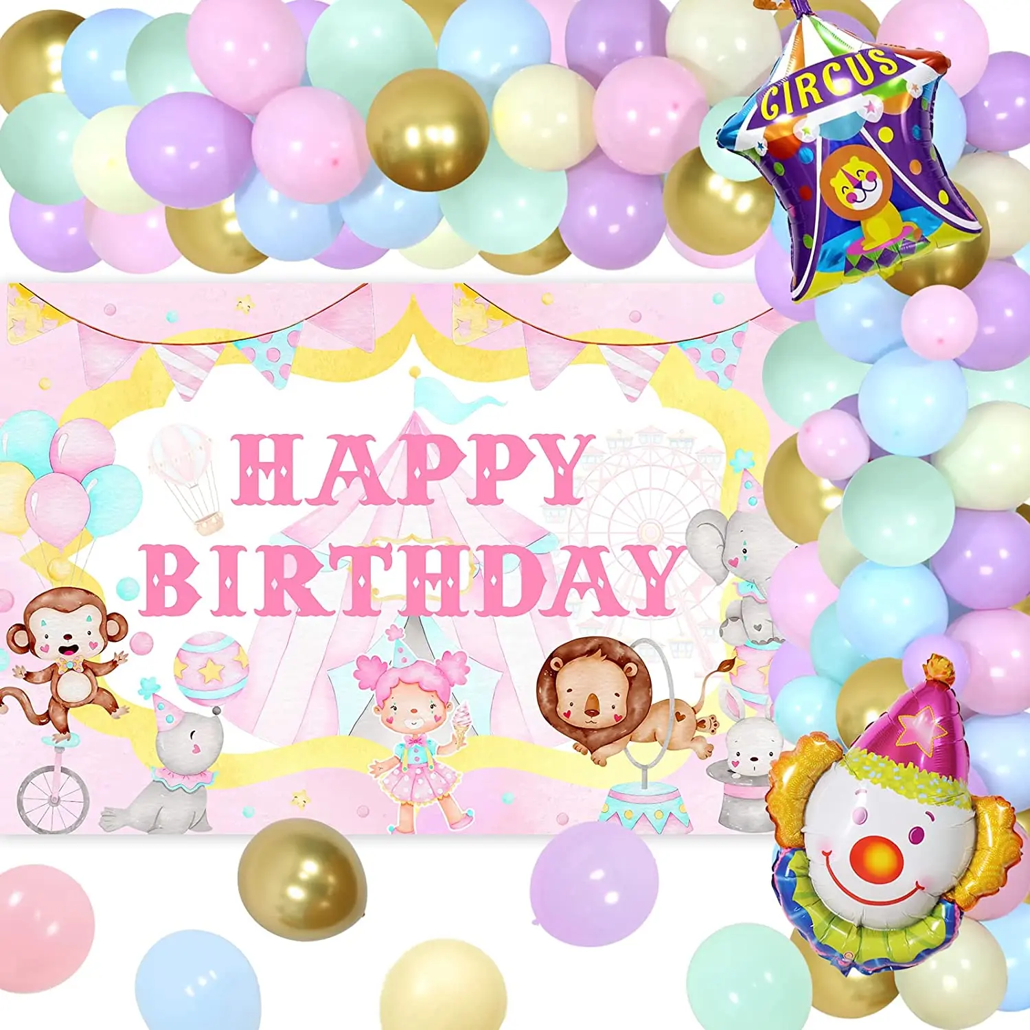 

Пастельные гирлянды из воздушных шаров Macaron с декорации, украшения для дня рождения из розового цирка, карнавальные принадлежности для клоуна