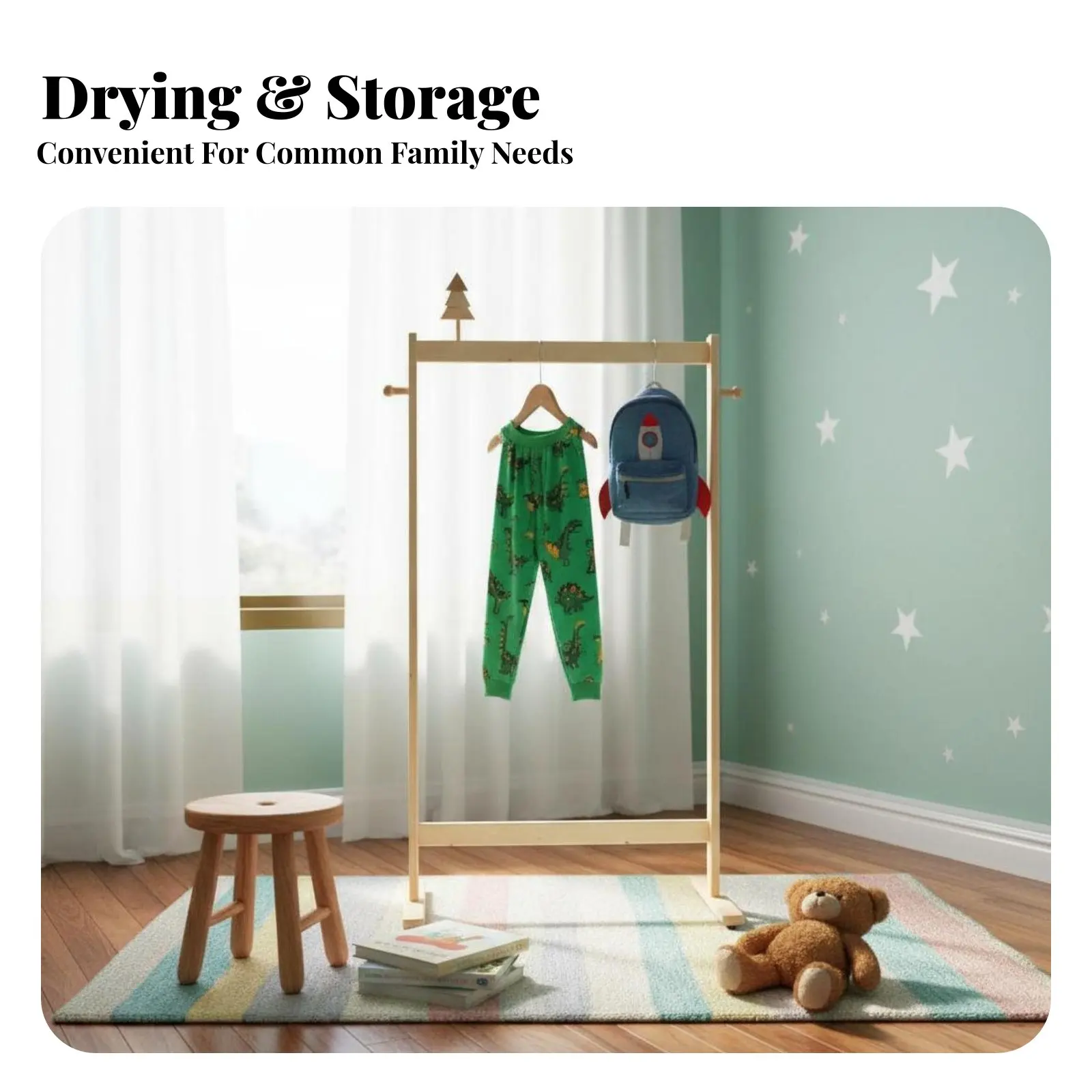 독립형 아동용 옷걸이 어린이 안전 설계 의류 랙 간편 조립 공간 절약 교사, 기숙사용
