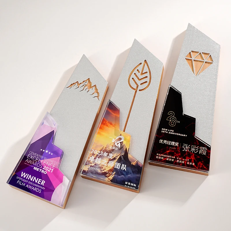 Customized Creative Metal Beech Wood Crystal Trophy, Competition Awards Souvenir, Home Decorations, Outstanding Staff Medal, 1Pc