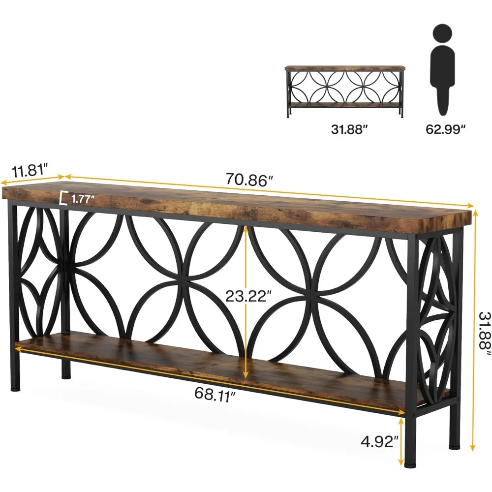 70.9-Inch Narrow Sofa Table, Industrial Long Sofa Table Behind Couch, Entry Console Table with Storage for Entryway,Living Room 2