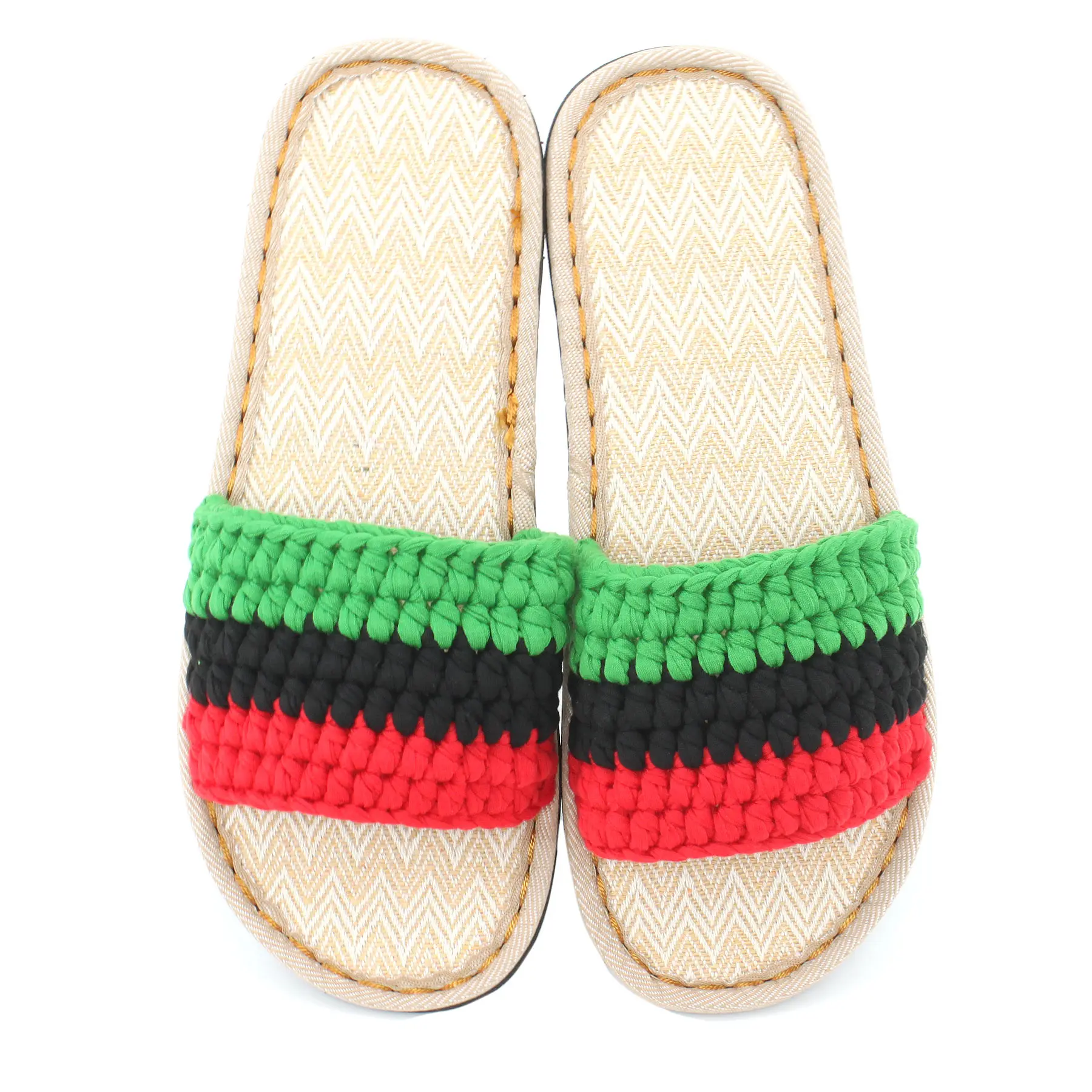 Men's and Women's Hand-made Cotton Crocheted Slippers With Linen Sole Rasta Jamaican